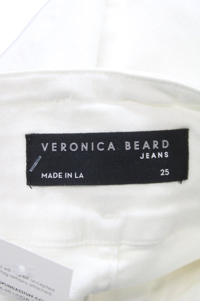 Veronica Beard Women Flared White High Rise Jeans Button Fly Size 25