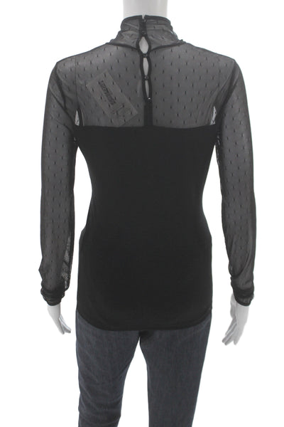 Lauren Ralph Lauren Women Black Rayon Mock Neck Long Sleeve Blouse Size XS