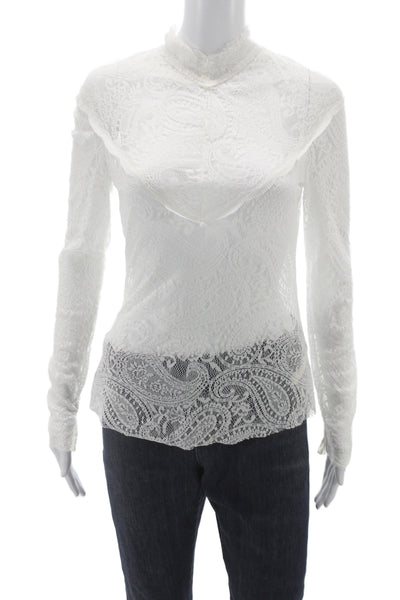 Intimately Free People Womens White Paisley High Neck Long Sleeve Blouse Size S