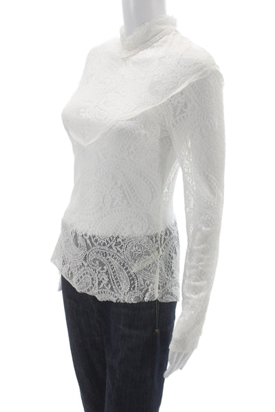 Intimately Free People Womens White Paisley High Neck Long Sleeve Blouse Size S