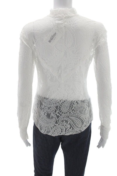 Intimately Free People Womens White Paisley High Neck Long Sleeve Blouse Size S