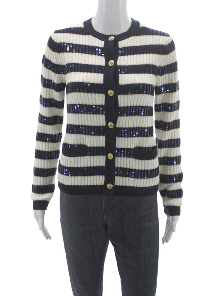 Vineyard Vines Womens Blue Striped Merino Wool Cardigan Nautical Size XS