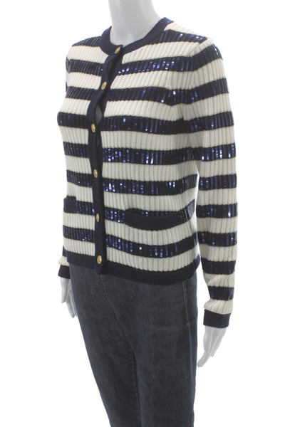 Vineyard Vines Womens Blue Striped Merino Wool Cardigan Nautical Size XS