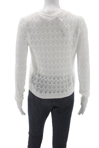 J Crew Women White Cotton Geometric Round Neck Cardigan Long Sleeve Size 2XS