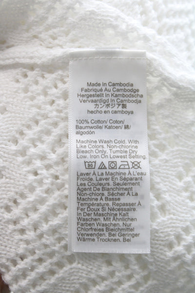 J Crew Women White Cotton Geometric Round Neck Cardigan Long Sleeve Size 2XS