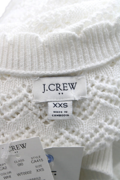 J Crew Women White Cotton Geometric Round Neck Cardigan Long Sleeve Size 2XS