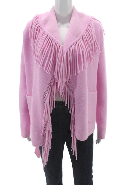 NVLT Women Collared Solid Pink Nylon Cardigan Western Long Sleeve Size 2XS