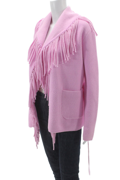 NVLT Women Collared Solid Pink Nylon Cardigan Western Long Sleeve Size 2XS