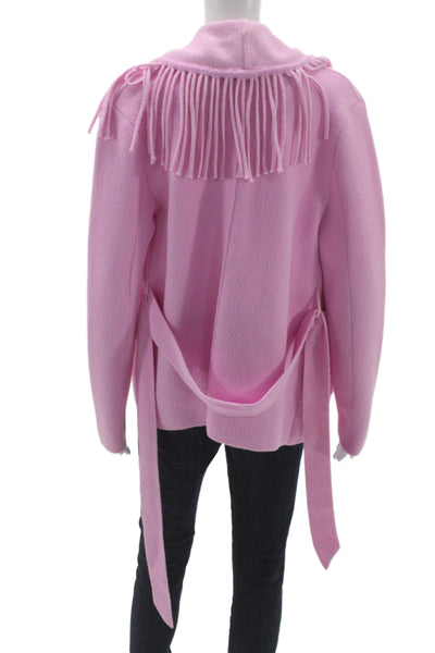 NVLT Women Collared Solid Pink Nylon Cardigan Western Long Sleeve Size 2XS