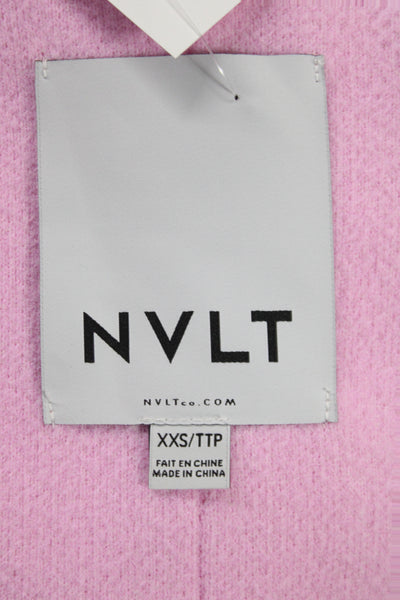 NVLT Women Collared Solid Pink Nylon Cardigan Western Long Sleeve Size 2XS