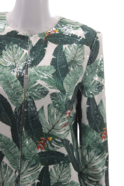 Rachel Zoe Women Green Floral Polyester Basic Jacket Long Sleeve Zip Size 2