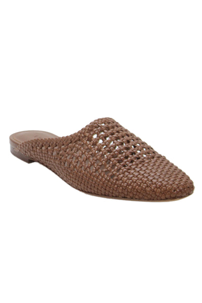 Vince Womens Woven Leather Slip On Flat Mules Shoes Brown Size 6M