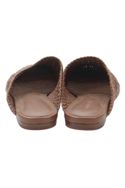 Vince Womens Woven Leather Slip On Flat Mules Shoes Brown Size 6M