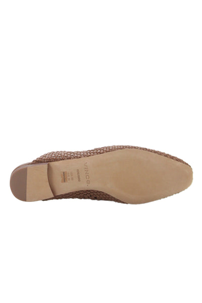 Vince Womens Woven Leather Slip On Flat Mules Shoes Brown Size 6M