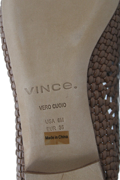 Vince Womens Woven Leather Slip On Flat Mules Shoes Brown Size 6M