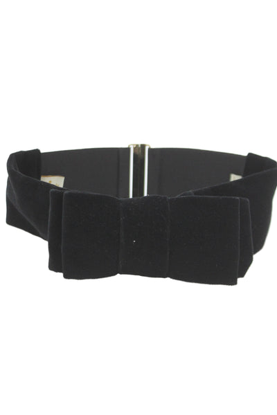 Kate Spade New York Womens Velvet Bow Detail Hook Elastic Belt Black Size OS