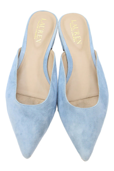 Lauren Ralph Lauren Womens Suede Pointed Toe Flat Mules Shoes Blue Size 6