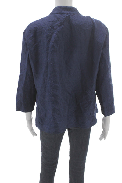 Eileen Fisher Womens Silk Collared Blue 3/4 Sleeve Basic Blouse Size L