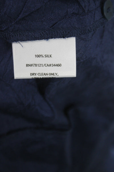 Eileen Fisher Womens Silk Collared Blue 3/4 Sleeve Basic Blouse Size L