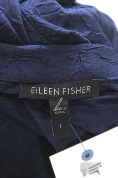 Eileen Fisher Womens Silk Collared Blue 3/4 Sleeve Basic Blouse Size L