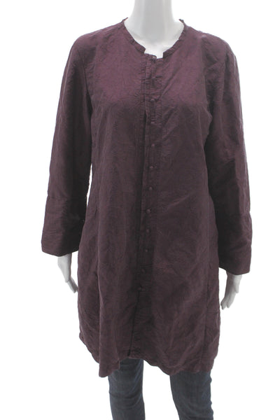 Eileen Fisher Womens Tunic Blouse Purple Silk Long Sleeve Round Neck Size M