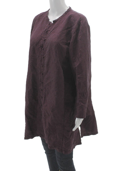 Eileen Fisher Womens Tunic Blouse Purple Silk Long Sleeve Round Neck Size M