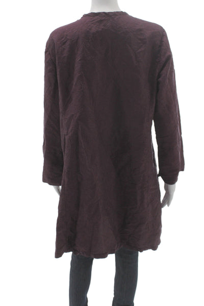 Eileen Fisher Womens Tunic Blouse Purple Silk Long Sleeve Round Neck Size M