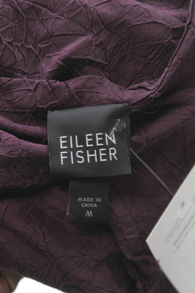 Eileen Fisher Womens Tunic Blouse Purple Silk Long Sleeve Round Neck Size M