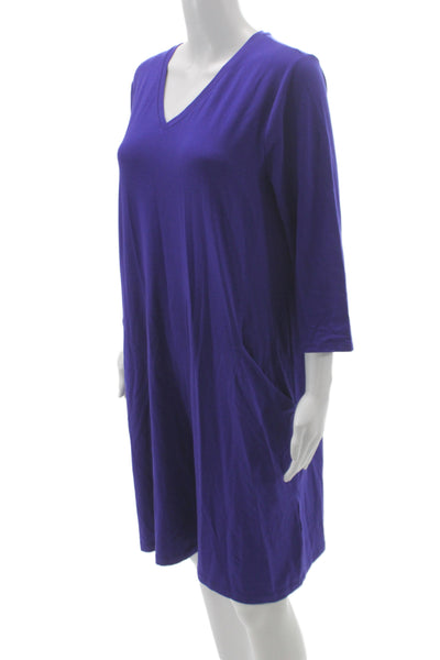 Eileen Fisher Women Purple T-Shirt Dress V-Neck 3/4 Sleeve Size M