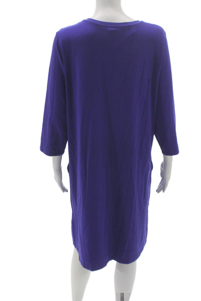 Eileen Fisher Women Purple T-Shirt Dress V-Neck 3/4 Sleeve Size M