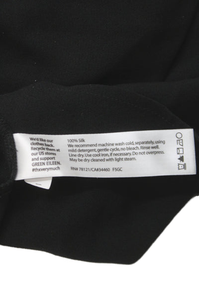 Eileen Fisher Women Shift Dress Black Silk 3/4 Sleeve Boat Neck Size S