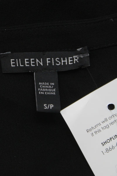 Eileen Fisher Women Shift Dress Black Silk 3/4 Sleeve Boat Neck Size S