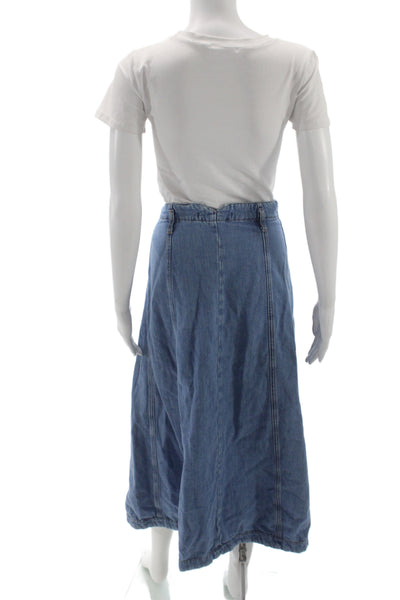 Zara Womens A-Line Denim Skirt Blue Long Button Boho Size L