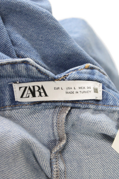 Zara Womens A-Line Denim Skirt Blue Long Button Boho Size L