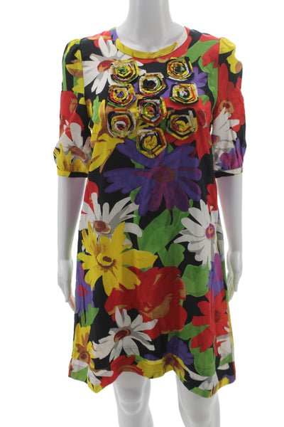 See by Chloe Womens Shift Dress Multicolor Floral Silk Short Sleeve Size 6