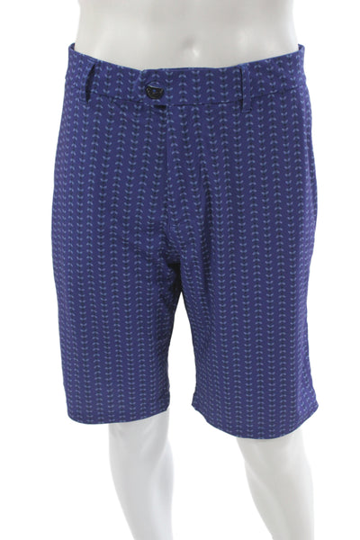 Greyson Men Blue Bee Print Chino Shorts Polyester Blend Size 38
