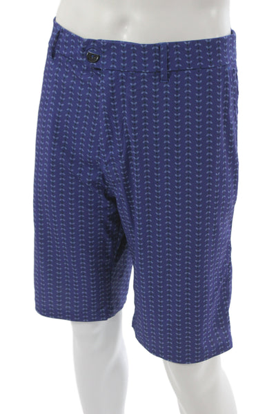 Greyson Men Blue Bee Print Chino Shorts Polyester Blend Size 38