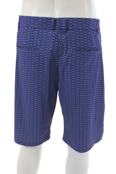 Greyson Men Blue Bee Print Chino Shorts Polyester Blend Size 38