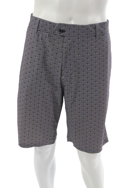 Greyson Mens Athletic Gray Bee Animal Print Shorts Button Polyester Size 38