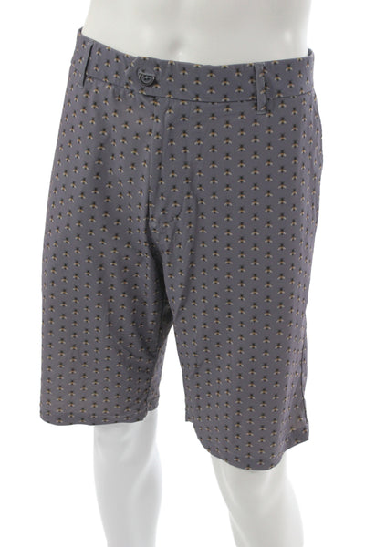 Greyson Mens Athletic Gray Bee Animal Print Shorts Button Polyester Size 38