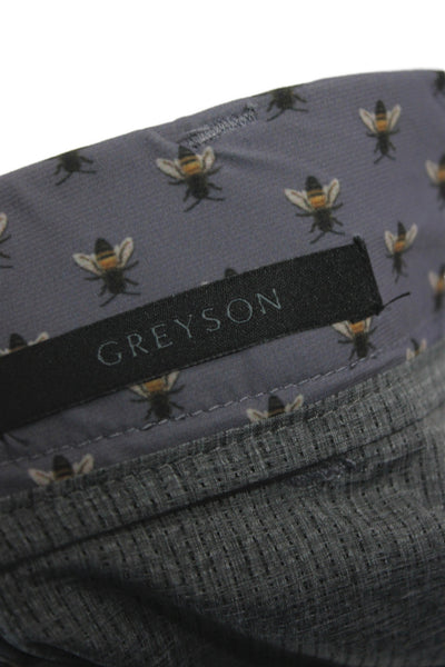 Greyson Mens Athletic Gray Bee Animal Print Shorts Button Polyester Size 38