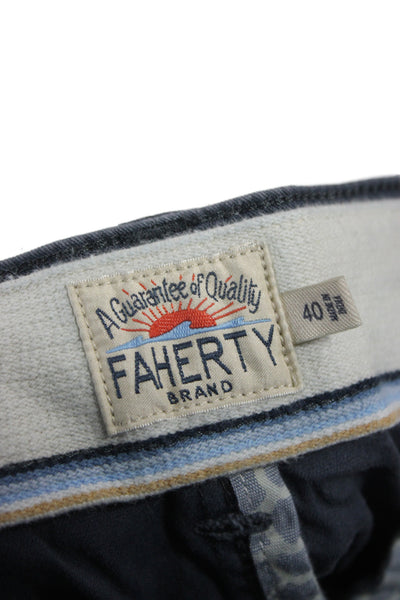 Faherty Mens Chino Shorts Blue Organic Cotton Button Solid Beach Size 40