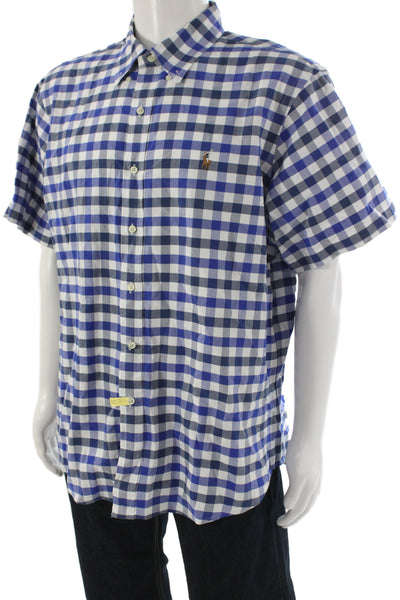 Polo Ralph Lauren Mens Short Sleeve Button Front Gingham Shirt Blue White XL