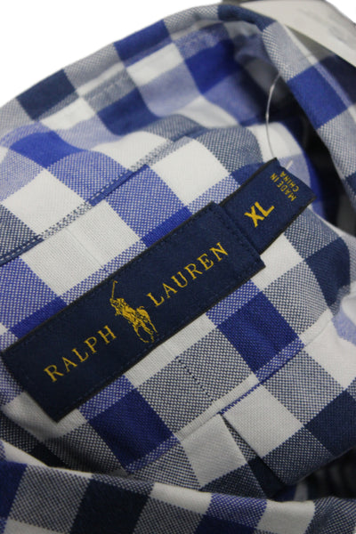 Polo Ralph Lauren Mens Short Sleeve Button Front Gingham Shirt Blue White XL