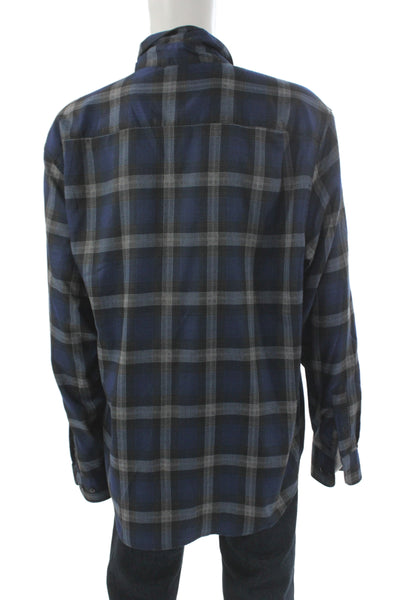 James Tattersall Mens Button Front Collared Plaid Shirt Blue Gray Cotton 3XL