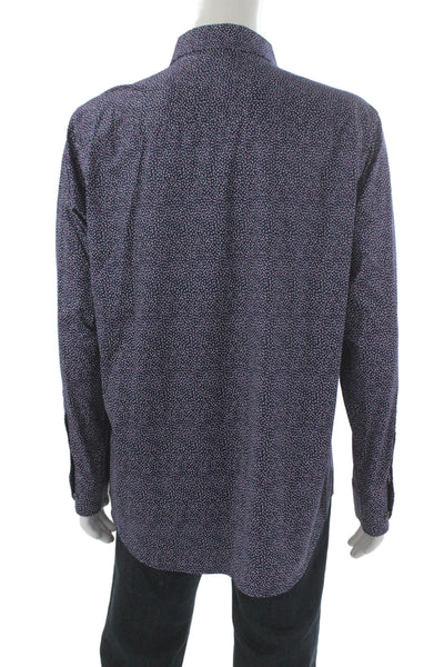Bugatchi Mens Button Front Long Sleeve Collared Geometric Shirt Navy Size XL