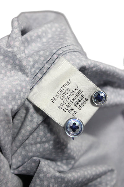 Bugatchi Mens Button Front Long Sleeve Collared Geometric Shirt Navy Size XL