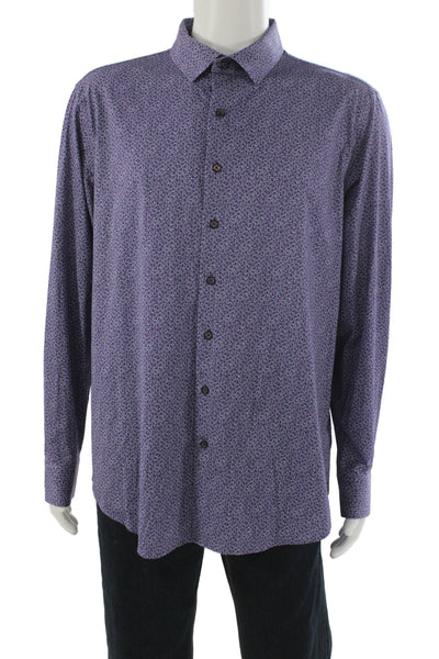 Bugatchi Mens Button Front Long Sleeve Collared Floral Shirt Purple Size XL