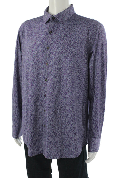 Bugatchi Mens Button Front Long Sleeve Collared Floral Shirt Purple Size XL