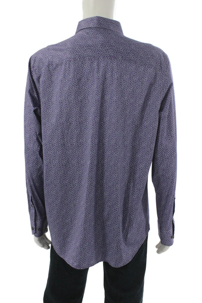 Bugatchi Mens Button Front Long Sleeve Collared Floral Shirt Purple Size XL